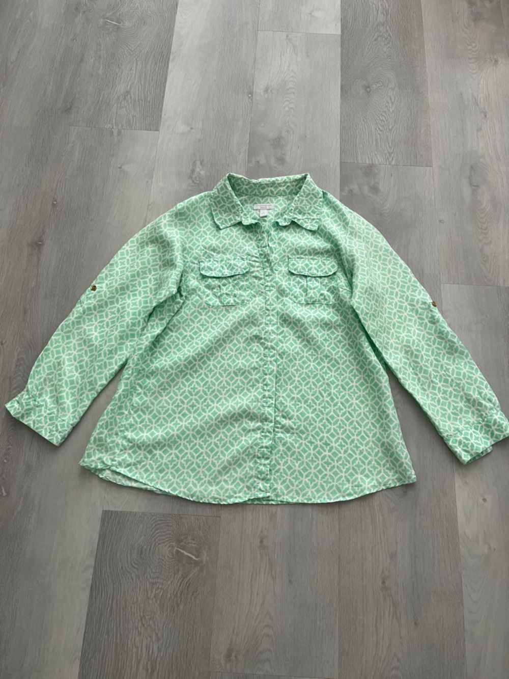 CHARTER CLUB GREEN LINEN SHIRT LONG ROLL TAB SLEEVES WOMENS 1X